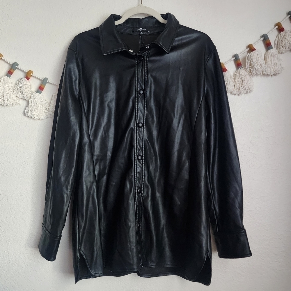 7 For All Mankind Faux Leather Button Down Shacket Black Grunge Biker Whimsigoth
